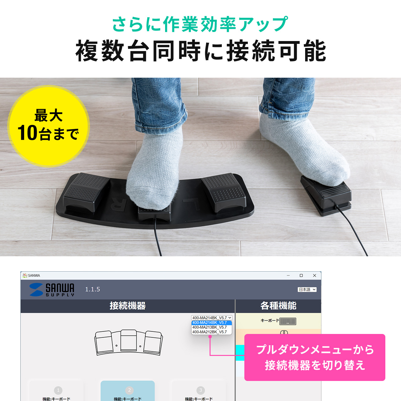 SANWA SUPPLY（サンワサプライ） フットペダル フットスイッチ USB有線