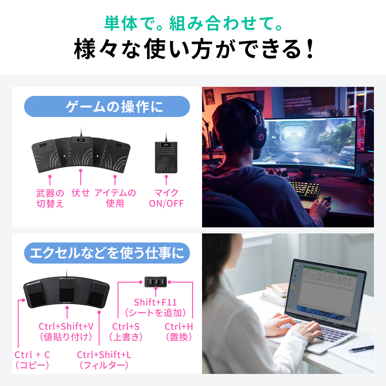 フットペダル フットスイッチ USB有線接続 奥押し カスタム可能 マクロ プログラマブル 足踏み ショートカット割り当て ゲーミング キーボード  400-MA212BK : 400-ma212bk : サンワダイレクト - 通販 - Yahoo!ショッピング