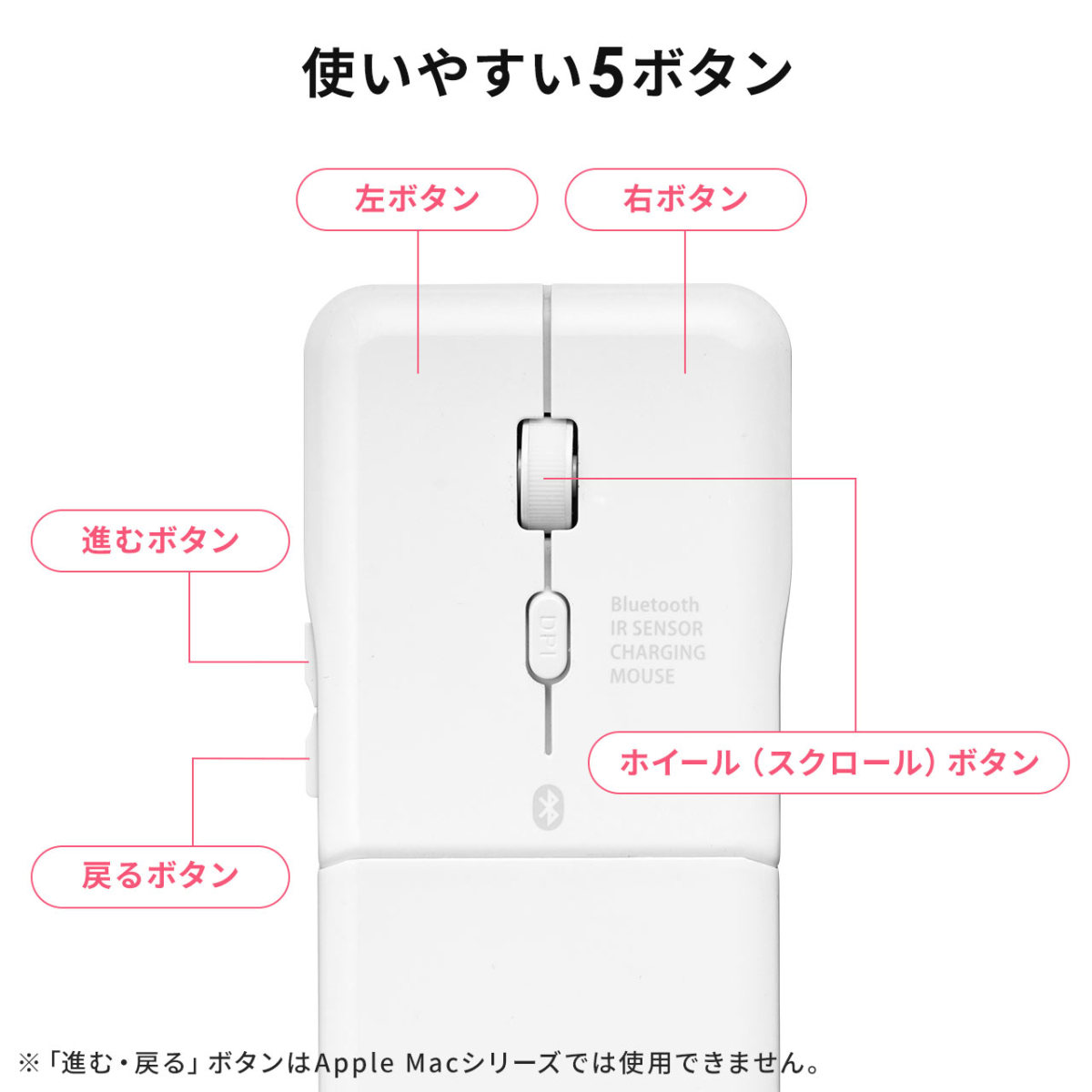 マウス Bluetooth ワイヤレス 無線 薄型 小型 充電式 5ボタン 静音 持ち運び マルチペアリング 軽量 スリム 電池不要 折りたたみ 400-MABT1205W｜sanwadirect｜09