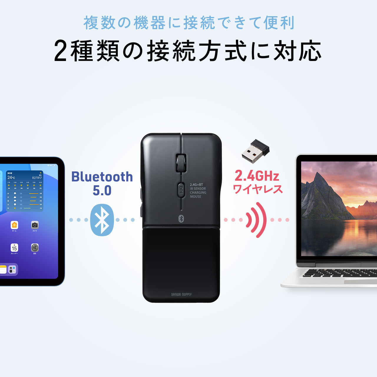 SANWA SUPPLY 薄型マウス Bluetooth / 2.4GHz 折りたたみ 静音 5