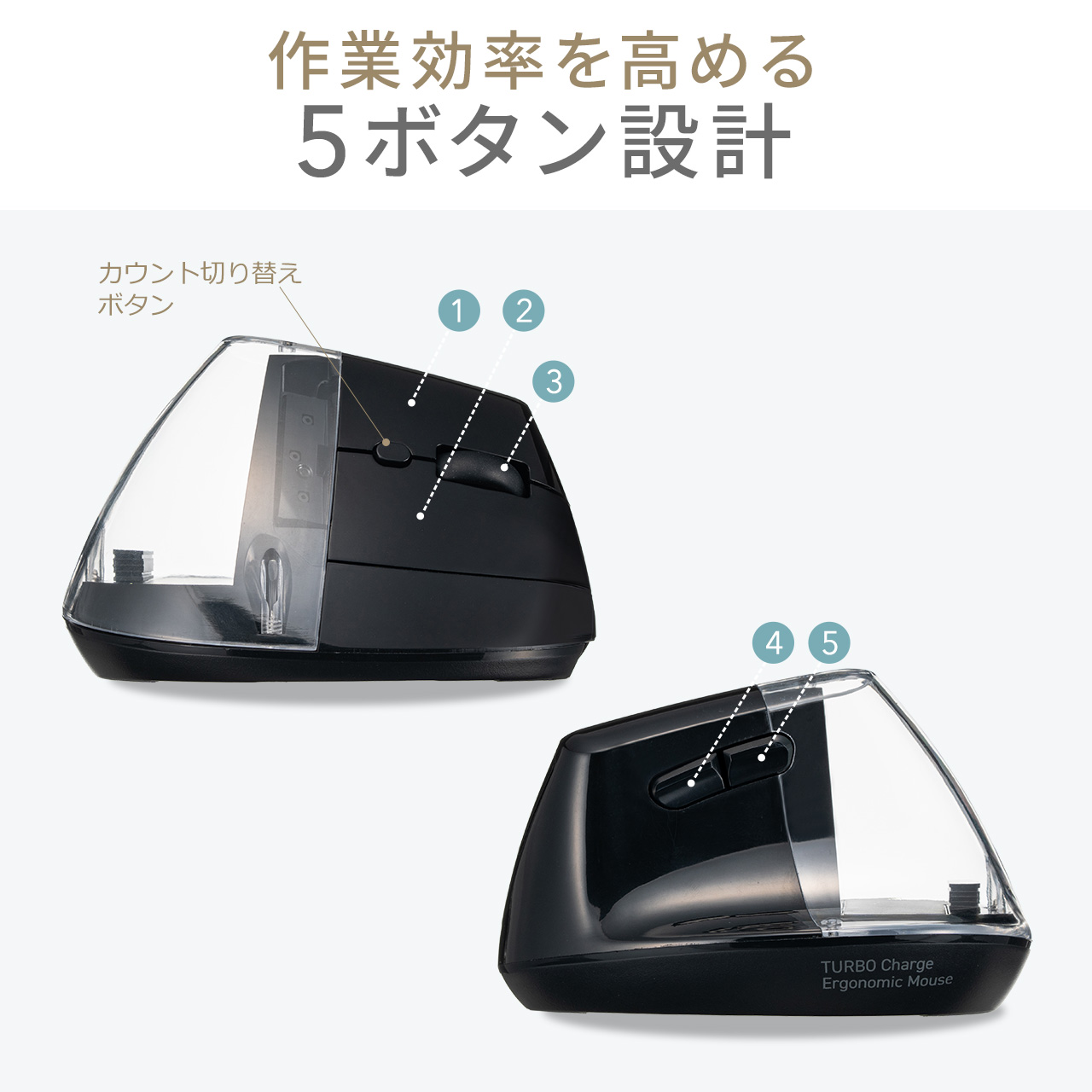 エルゴノミクスマウス 推し活マウス Bluetooth 超急速充電 マルチペアリング 静音 【戻る/進むボタン搭載】 縦型マウス ブラック 400-MAWB217 | SANWA SUPPLY | 12