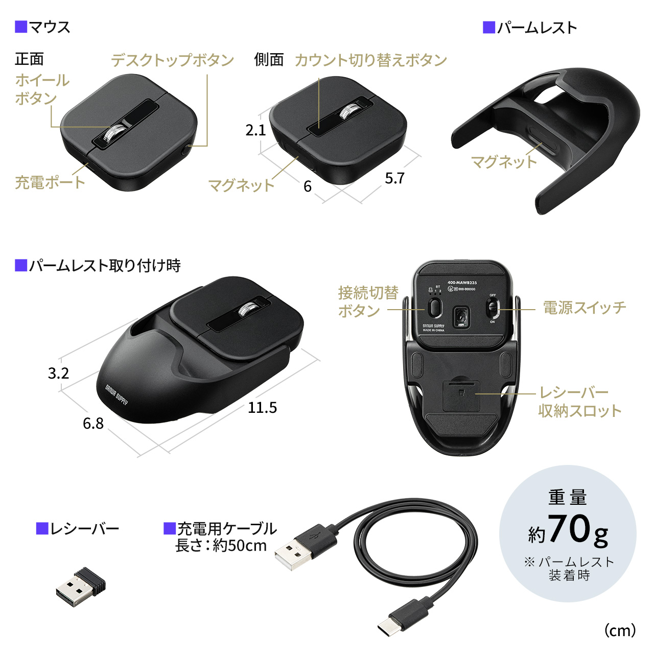 SANWA SUPPLY（サンワサプライ） 小型マウス 分離式マウス Bluetooth
