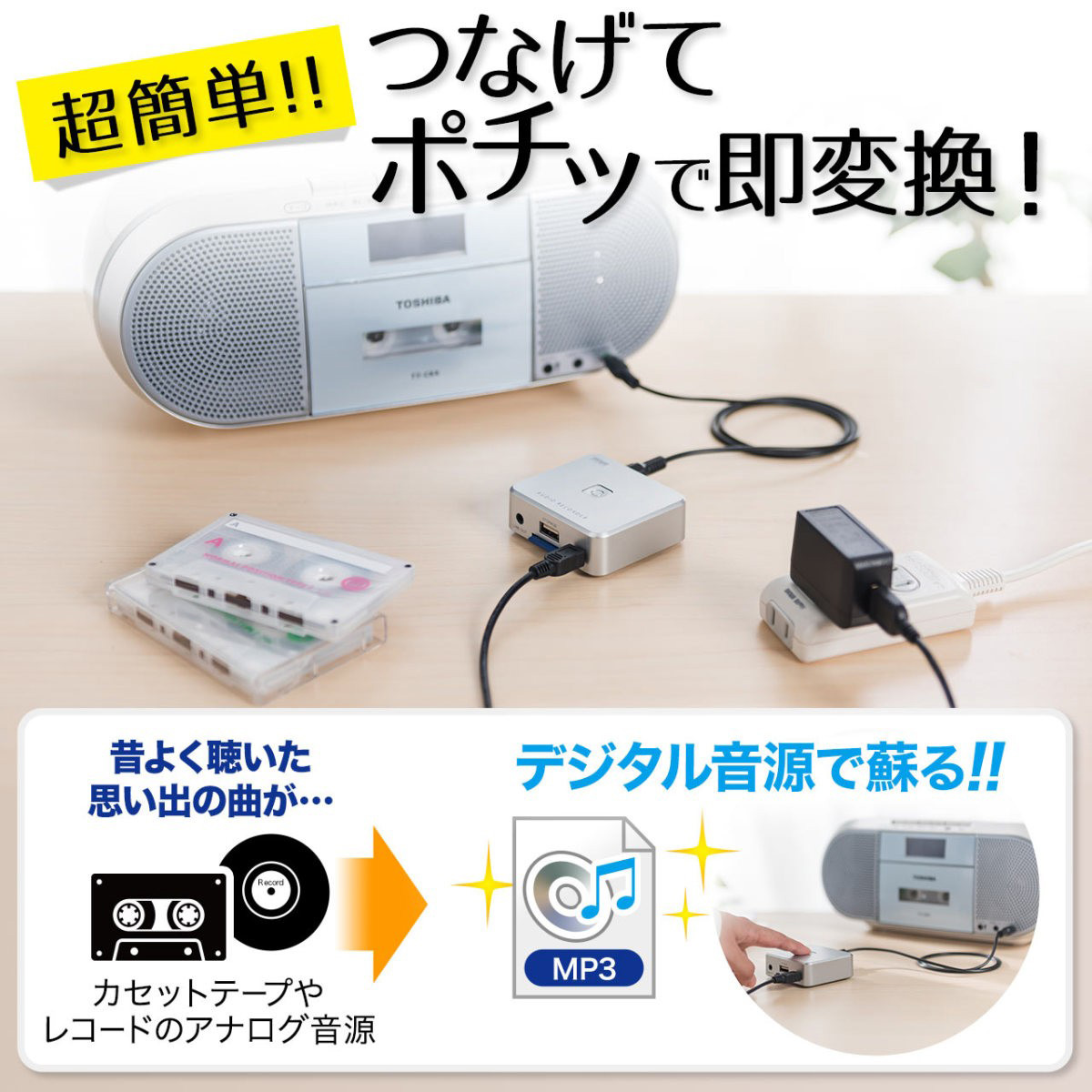 カセットテープ オーディオキャプチャー デジタル化 SDカード USBメモリ 保存 400-MEDI025｜sanwadirect｜02