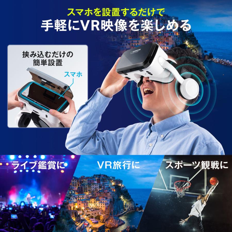 VRゴーグル VRヘッドセット コントローラー一体型 Bluetoothコントローラー スマートフォン iPhone 動画視聴 ヘッドマウント 400-MEDIVR8｜sanwadirect｜04