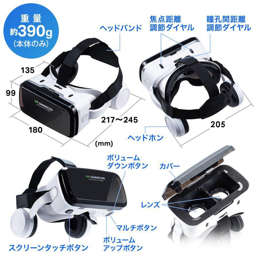 VRゴーグル VRヘッドセット コントローラー一体型 Bluetoothコントローラー スマートフォン iPhone 動画視聴 ヘッドマウント 400-MEDIVR8｜sanwadirect｜16