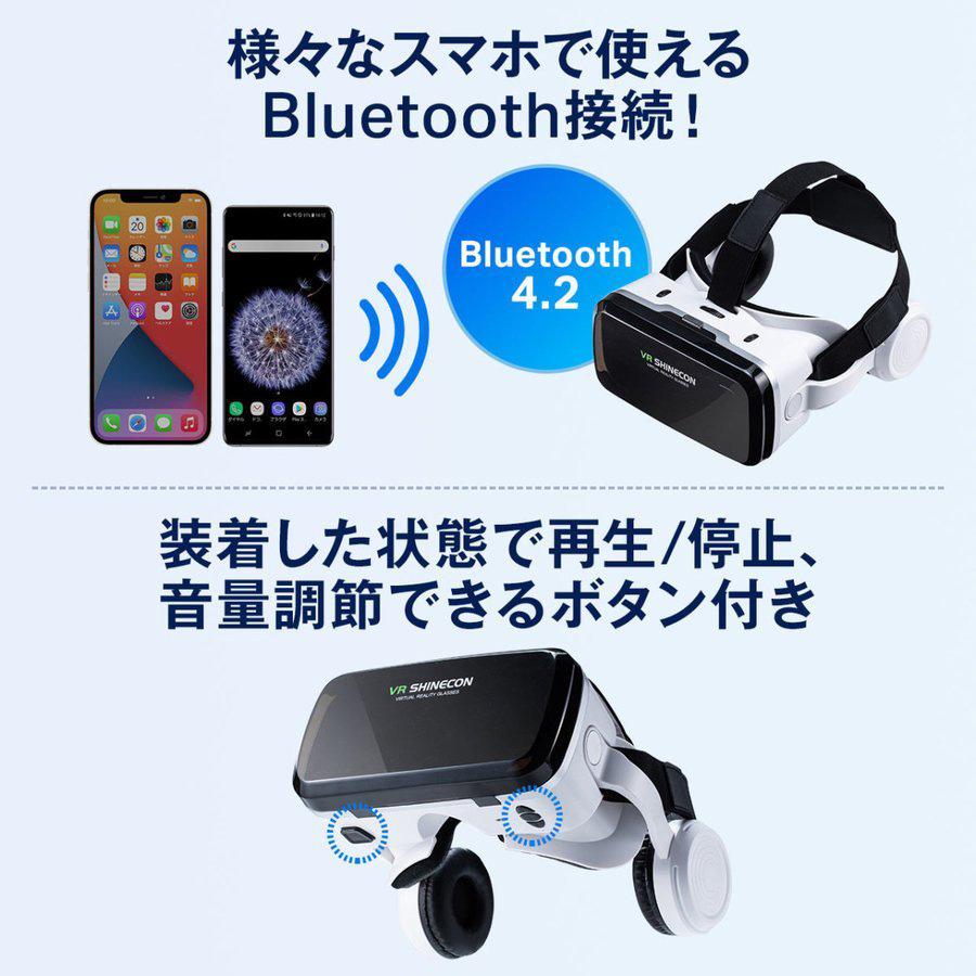 VRゴーグル VRヘッドセット コントローラー一体型 Bluetoothコントローラー スマートフォン iPhone 動画視聴 ヘッドマウント 400-MEDIVR8｜sanwadirect｜07