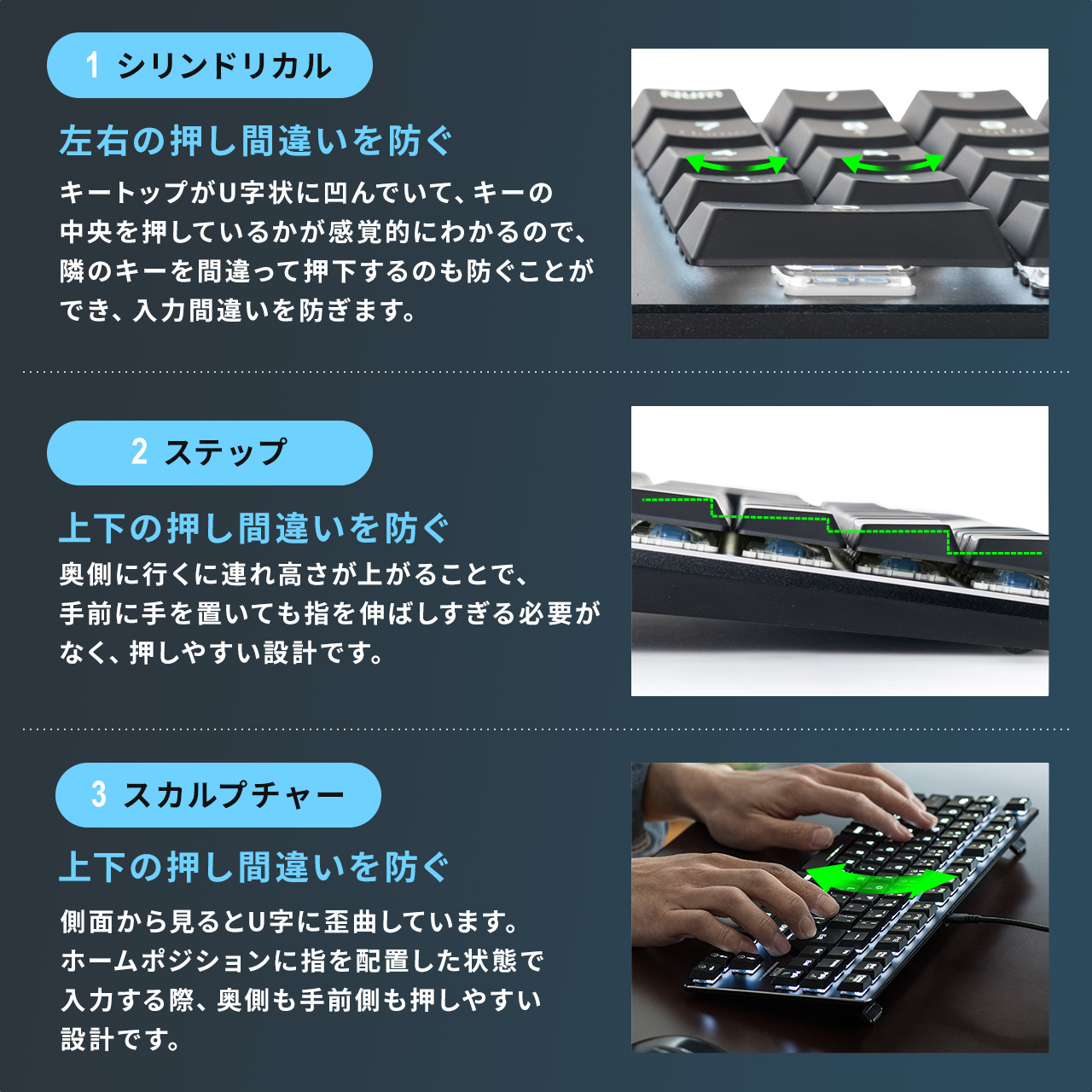 キーボード メカニカル USB接続 有線 ゲーミング 赤軸 青軸 PC LED搭載 テンキー付き 400-SKB056｜sanwadirect｜14