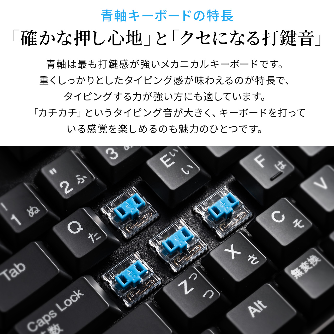 キーボード メカニカル USB接続 有線 ゲーミング 赤軸 青軸 PC LED搭載 テンキー付き 400-SKB056｜sanwadirect｜06