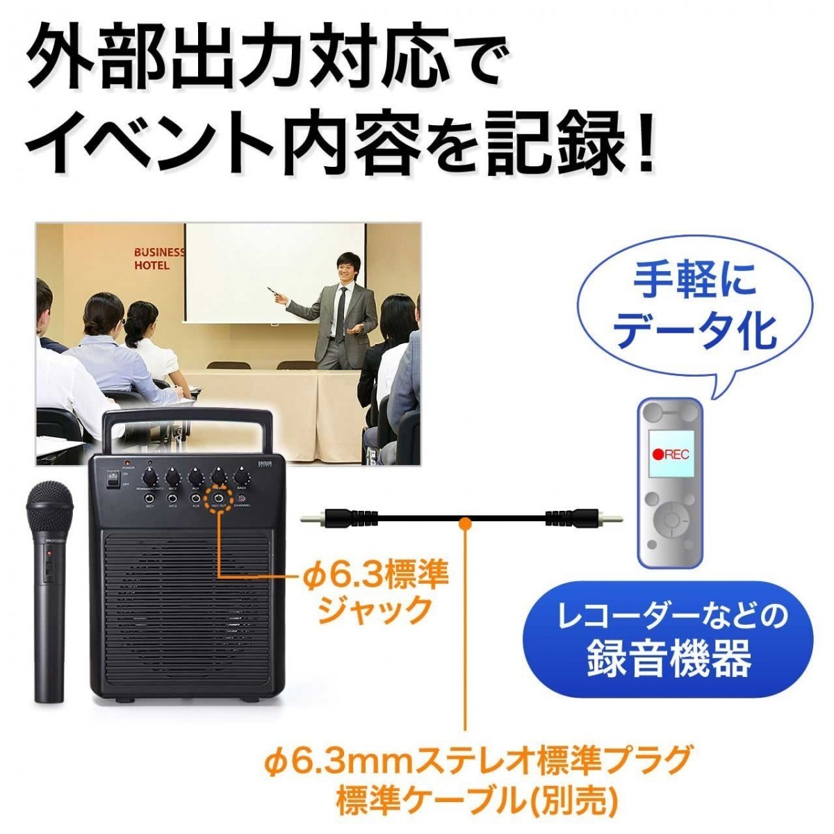 マイク スピーカー セット ワイヤレスマイク 拡声器 アンプ内蔵 マイク付き ポータブルマイク 屋外 イベント :400-SP055:サンワダイレクト  - 通販 - Yahoo!ショッピング