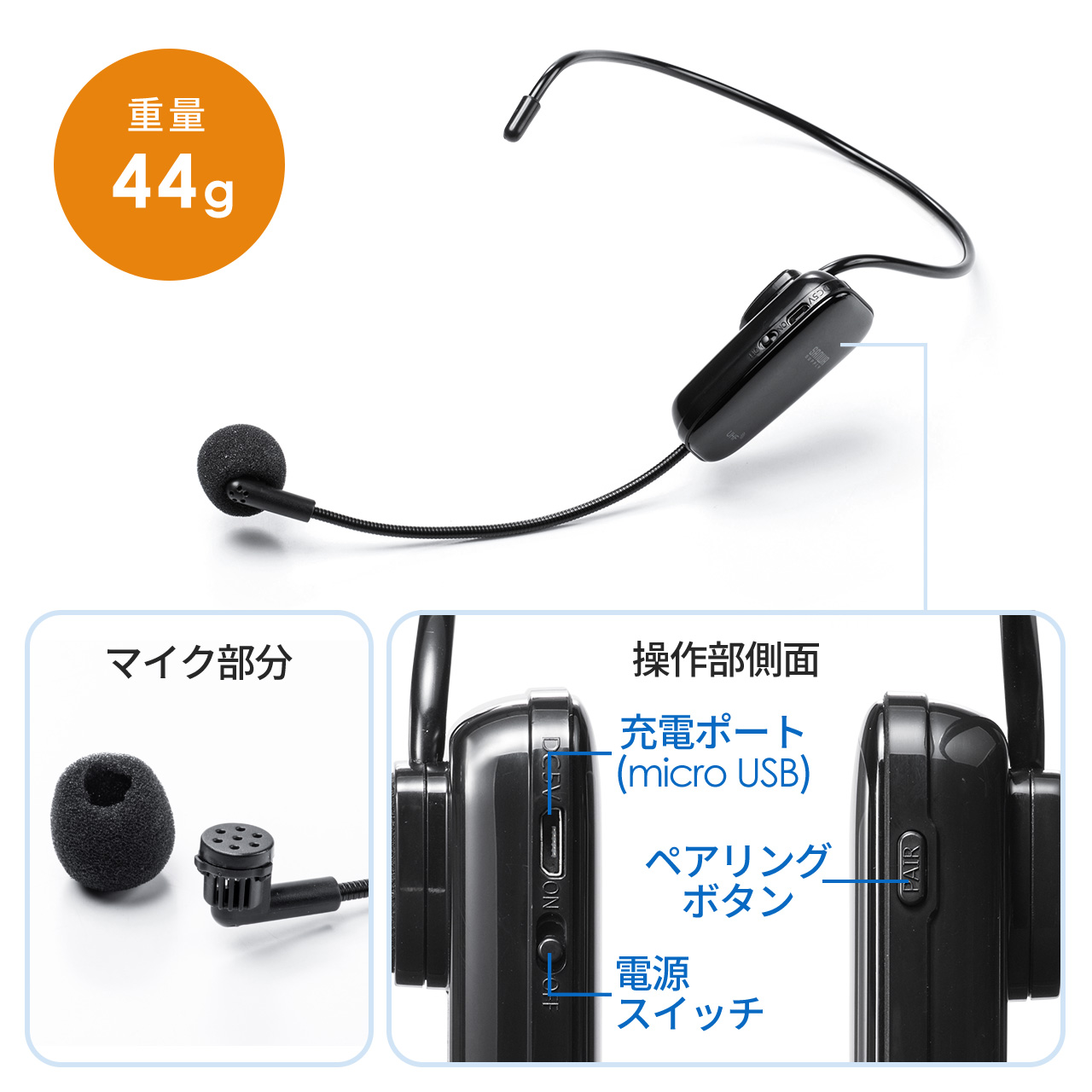 400-SP079 専用ワイヤレスマイク USB充電式 400-SP079HM1｜sanwadirect｜05