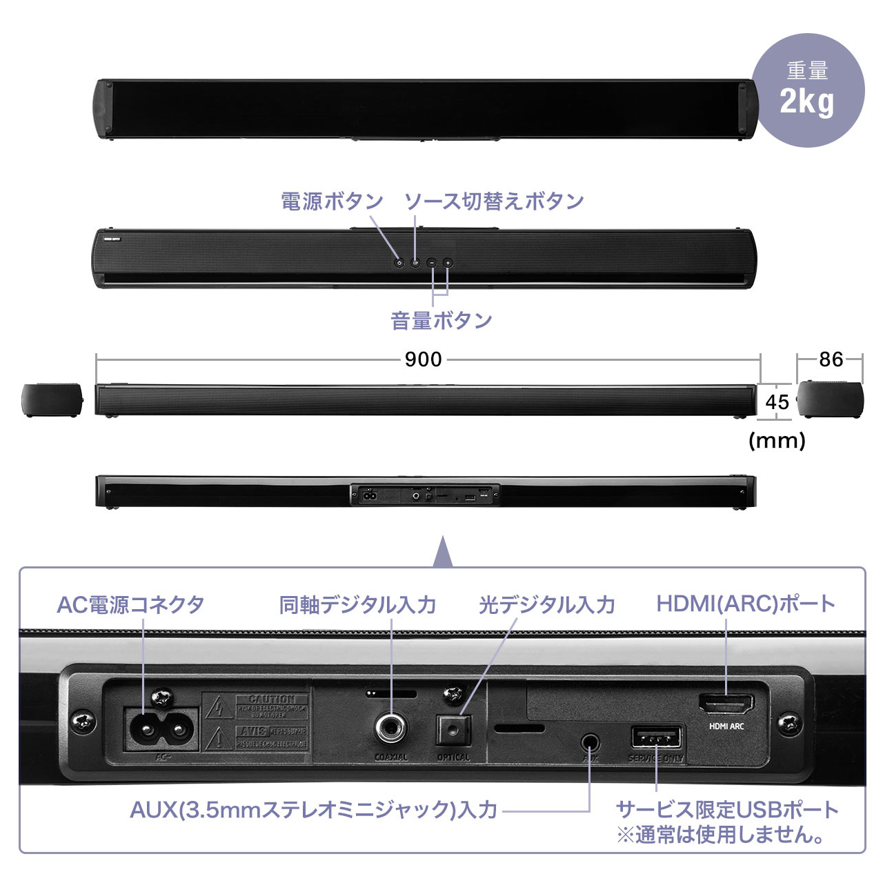 サウンドバースピーカー テレビスピーカー テレビ用スピーカー ホームシアター シアターバー Bluetooth 100W出力 光デジタル HDMI接続  400-SP084