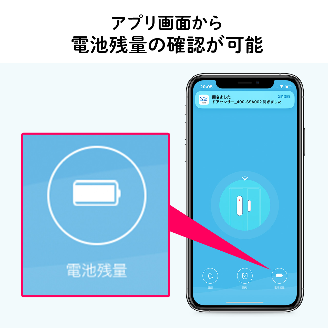 開閉センサー ドアセンサー 玄関ドア スマホ通知 防犯対策 WiFi接続 