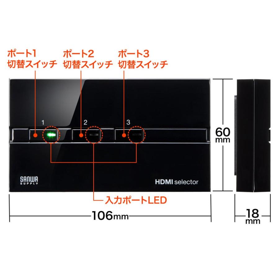 HDMI切替器 HDMIセレクター 手動切替 3入力1出力 電源不要 400-SW018｜sanwadirect｜09