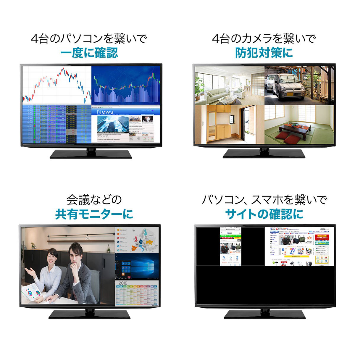 HDMI切替器 4入力 1出力 HDMI セレクター 音声出力 同時出力 4画面分割 画面分割切替器 リモコン付き 400-SW030｜sanwadirect｜06