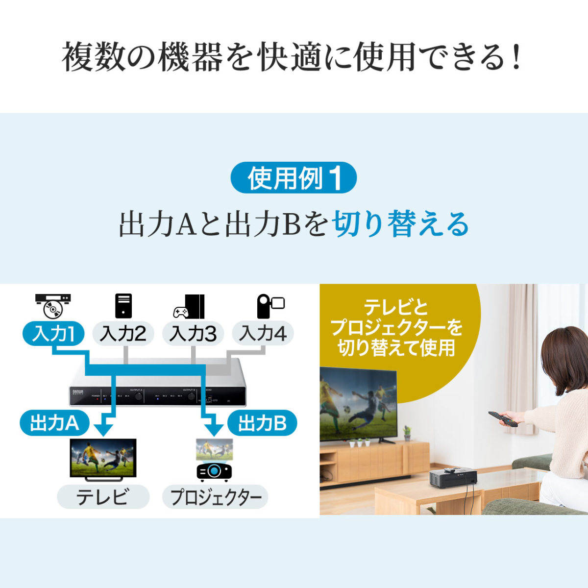 HDMIセレクター HDMI切替器 HDMI分配器 マトリックス切替器 4入力2出力 4K 高画質 高解像度 60Hz HDR HDCP2.2 光デジタル リモコン付き PS5対応 400-SW039｜sanwadirect｜04