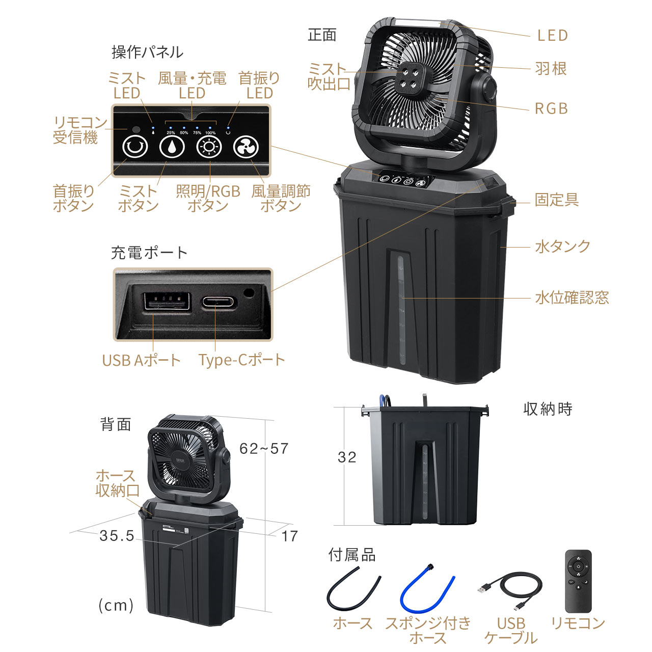 SANWA SUPPLY ミストファン 扇風機 10L 自動首振り コードレス