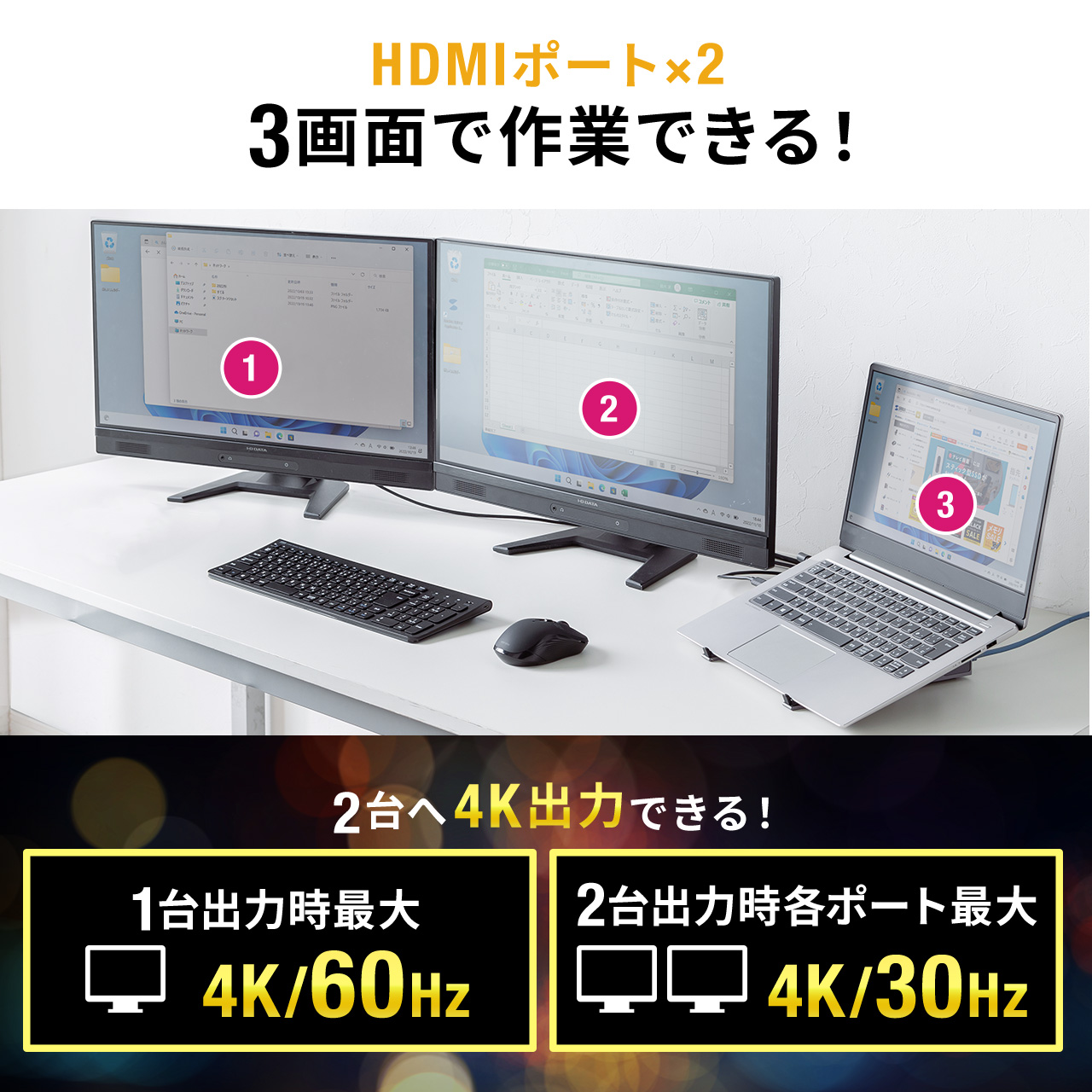 ドッキングステーション HDMI 2つ 2ポート 4K/60Hz USB Type-C PD100W対応 スタンド型 クラムシェル ノートパソコンスタンド LAN ポート 拡張 増設 400-VGA018｜sanwadirect｜06