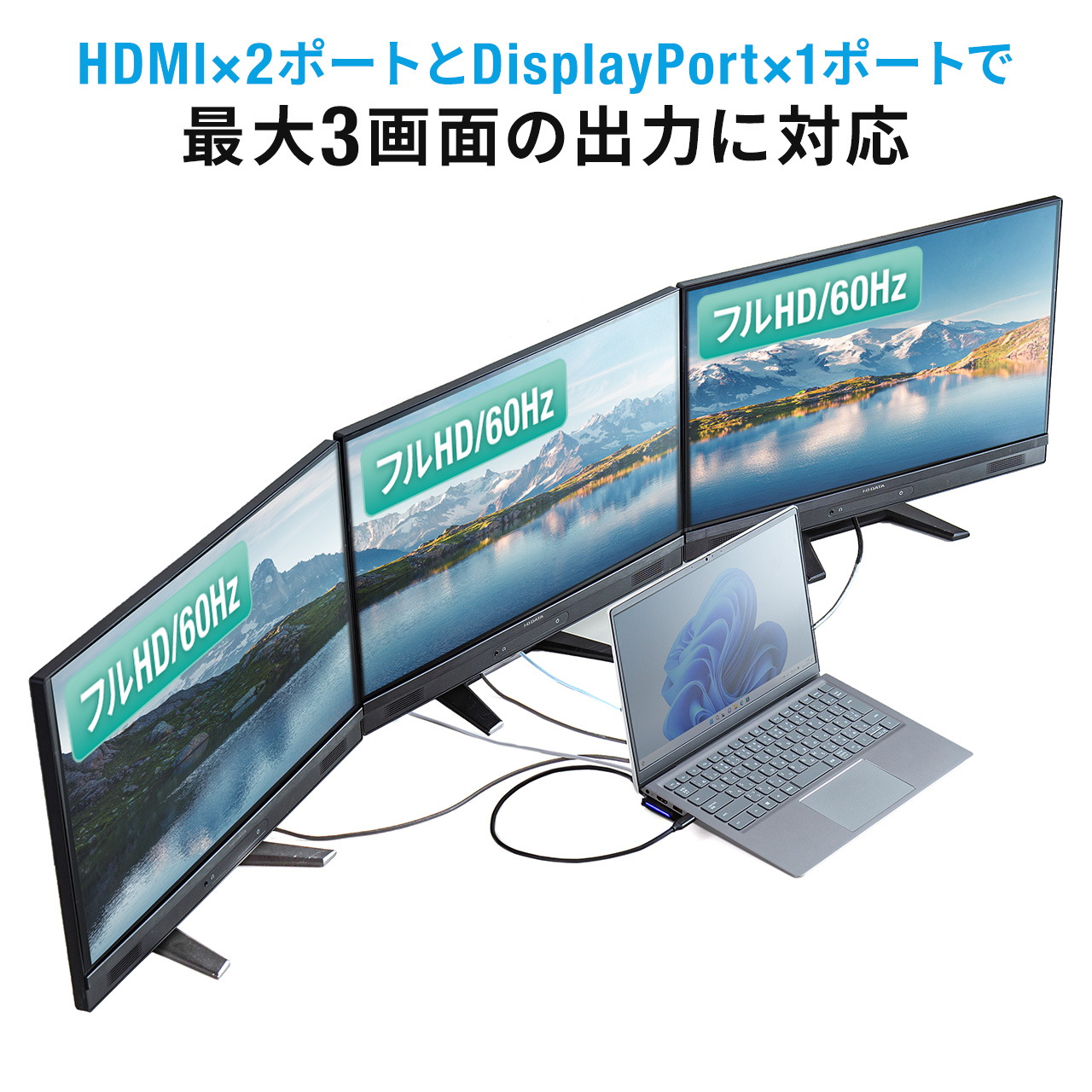ドッキングステーション HDMI 2つ 2ポート DisplayPort 3画面出力 USB