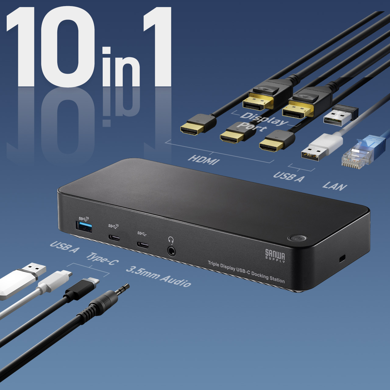 ドッキングステーション HDMI 3つ 3ポート 4K/60Hz DisplayPort 3画面 トリプルディスプレイ USB-C Type-C 接続 10in1 Win mac対応 LAN 拡張 増設 400-VGA023｜sanwadirect｜03