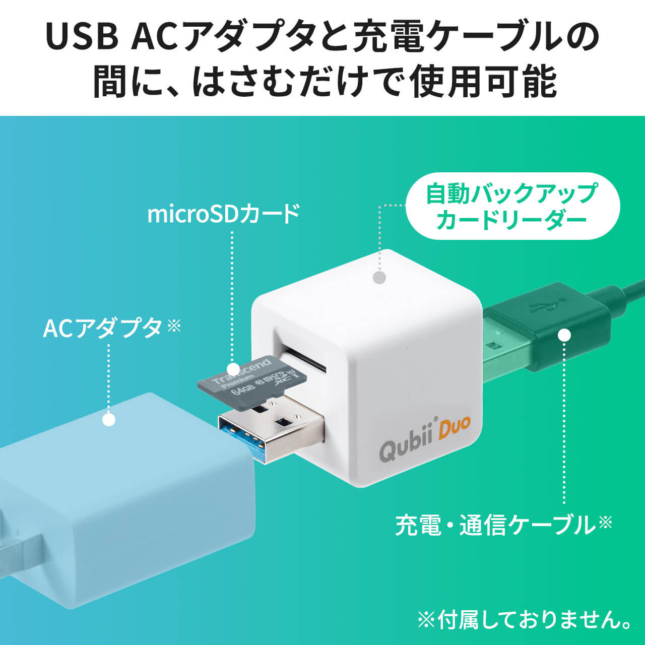 iPhone バックアップ 自動 Qubii Duo Android カードリーダー microSDカード付属 iPad iOS スマホ 充電 簡単接続 512GB TS512GUSD300S-A セット 402-ADRIP013512