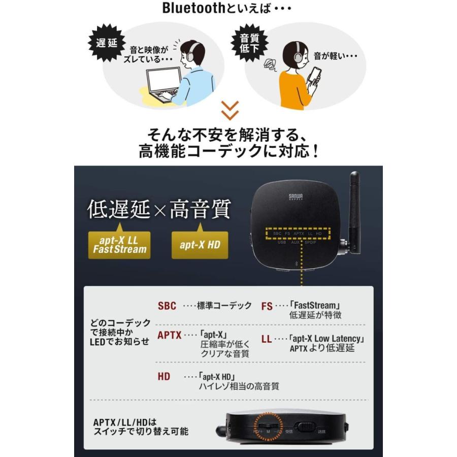 ヘッドセット Bluetooth トランスミッター セット 低遅延 高音質 ワイヤレスヘッドセット マイク付き 両耳 ブルートゥース 402-BTSH018SET2｜sanwadirect｜14