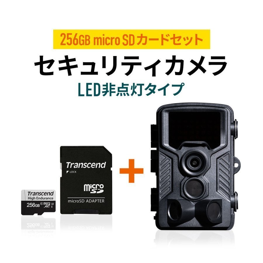 防犯カメラ 屋外 家庭用 小型 不可視赤外線LED 電池式 高画質 4K トレイルカメラ 256GB microSDXCカード付き TS256GUSD350V 402-CAM092SET1