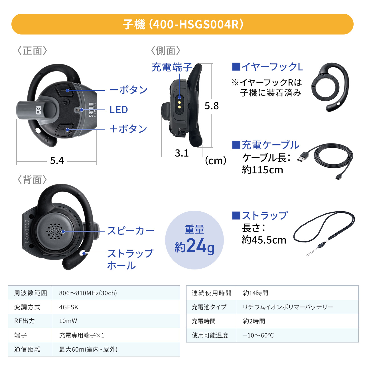 【親機1台＋子機5台セット】ワイヤレスガイドシステム 単方向通信 親機 400-HSGS004T /子機 400-HSGS004R  1チャンネル最大100台接続[402-HSGS004-5] SANWA SUPPLY（サンワサプライ） 【親機1台＋子機5台セット