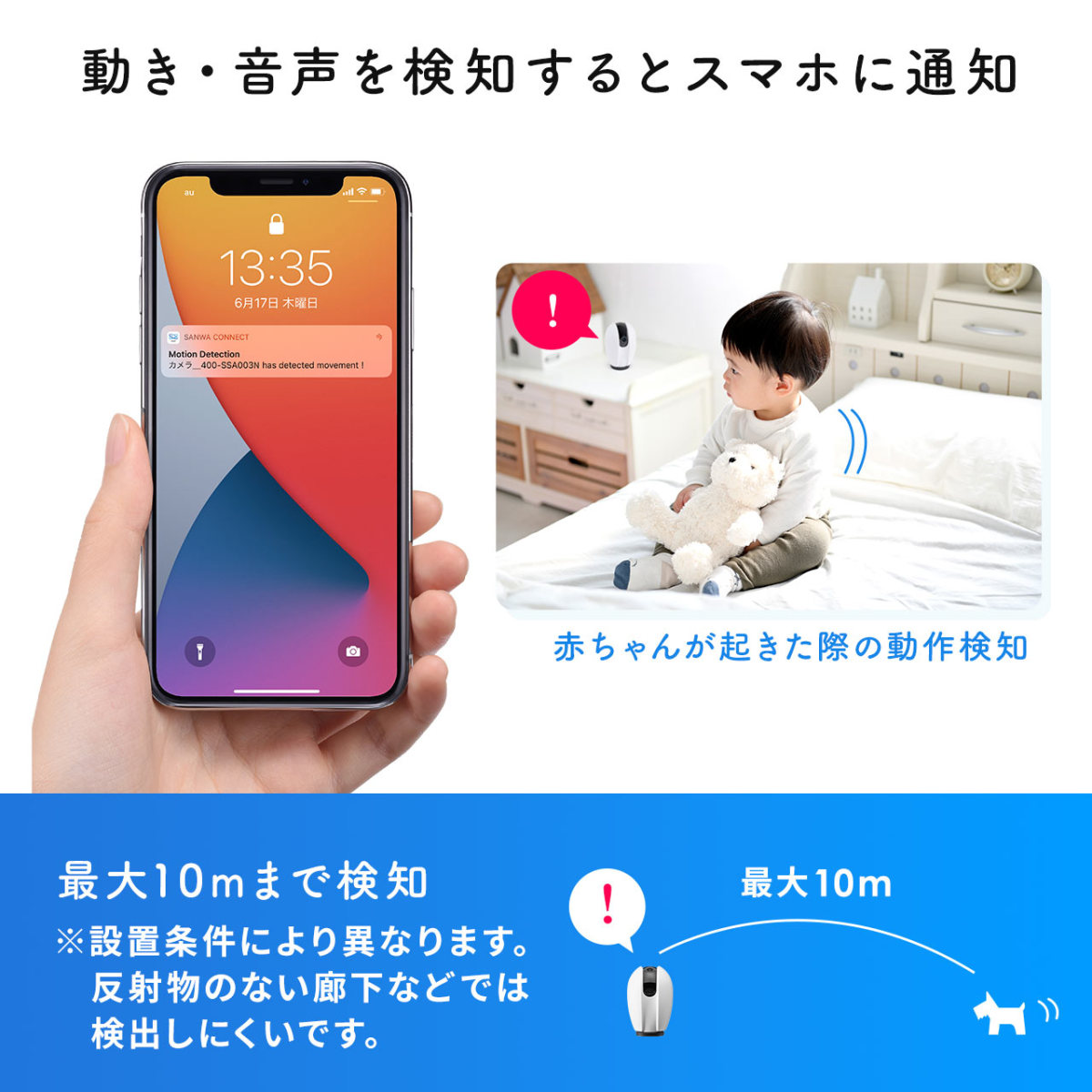 ネットワークカメラ  屋内 防犯カメラ 見守りカメラ 自動追尾 Wi-Fi ベビーモニター ペットカメラ +128GBmicroSDカードのセット TS128GUSD350V 402-SSA003NSET1 | SANWA SUPPLY | 12