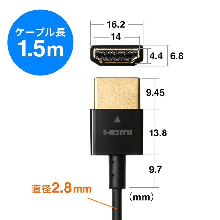 HDMIケーブル 1.5m スリム 4K/30Hz PS4 対応 XboxOne PS4 500-HD022-15｜sanwadirect｜07