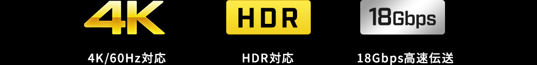 4K/60Hz対応 HDR対応 18Gbps高速対応