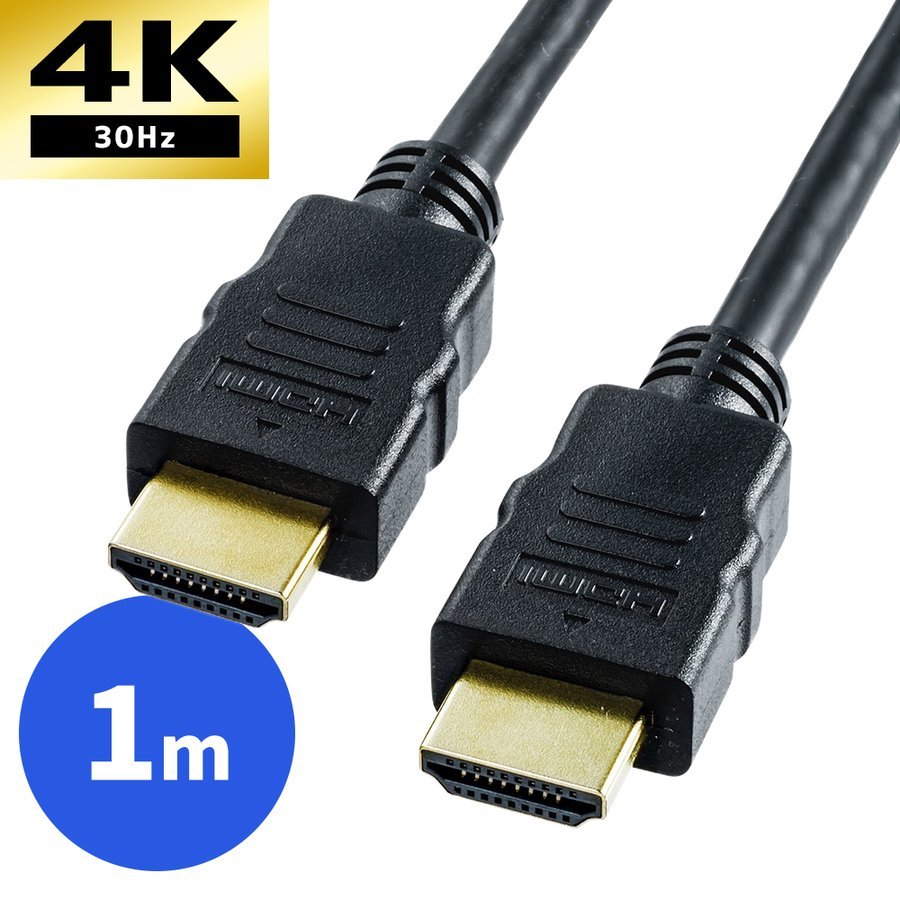 HDMIケーブル 1m 100cm 4K 30Hz ARC HEC 3D フルハイビジョン PS5 PS4 対応 金メッキ コネクタ ノイズに強い 高品質 ケーブル テレビ パソコン PC 500-HDMI001-1｜sanwadirect