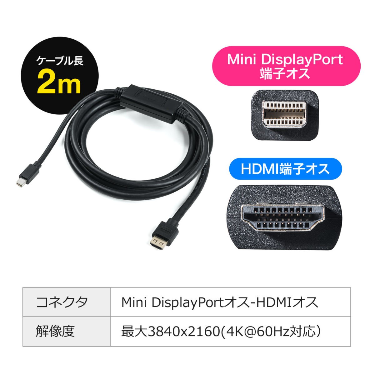 HDMI 変換 ケーブル ミニディスプレイポート HDMI Mini DisplayPort 変換ケーブル 2m MacBook Surface Pro 4 500-KC020-2｜sanwadirect｜13