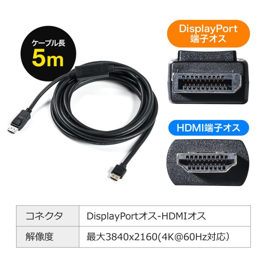 HDMI 変換 ケーブル DisplayPort HDMI 変換ケーブル ディスプレイポート 5m 500-KC021-5｜sanwadirect｜11