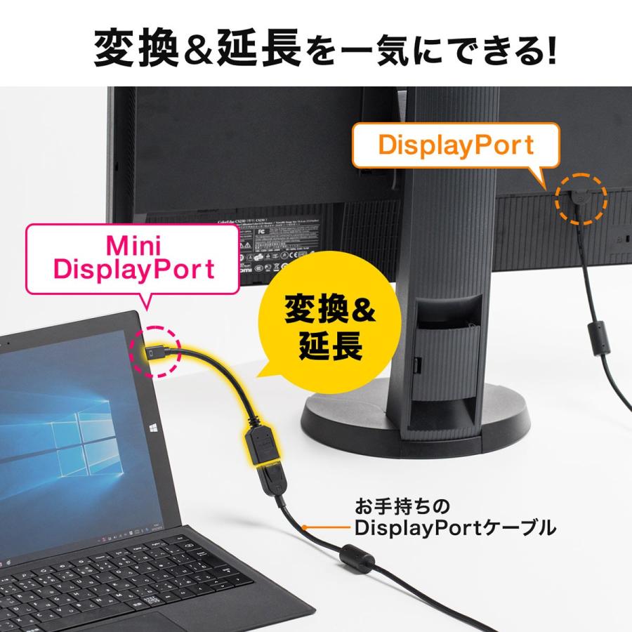 Mini DisplayPort 変換ケーブル アダプタ ケーブル Thunderbolt Display Port 画面 複製 拡張 15cm 500-KC029-015｜sanwadirect｜02