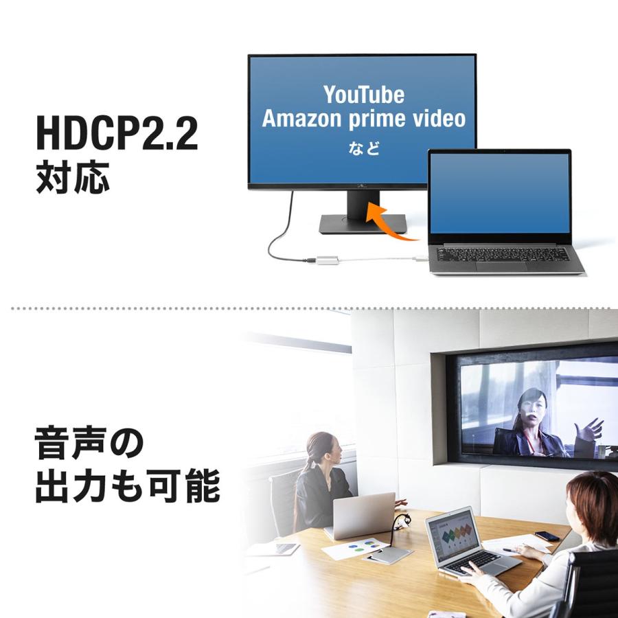DisplayPort-HDMI 変換アダプタ 4K/60Hz対応 HDR対応 15cm ディスプレイポート - HDMI 変換 ホワイト 500-KC034｜sanwadirect｜06