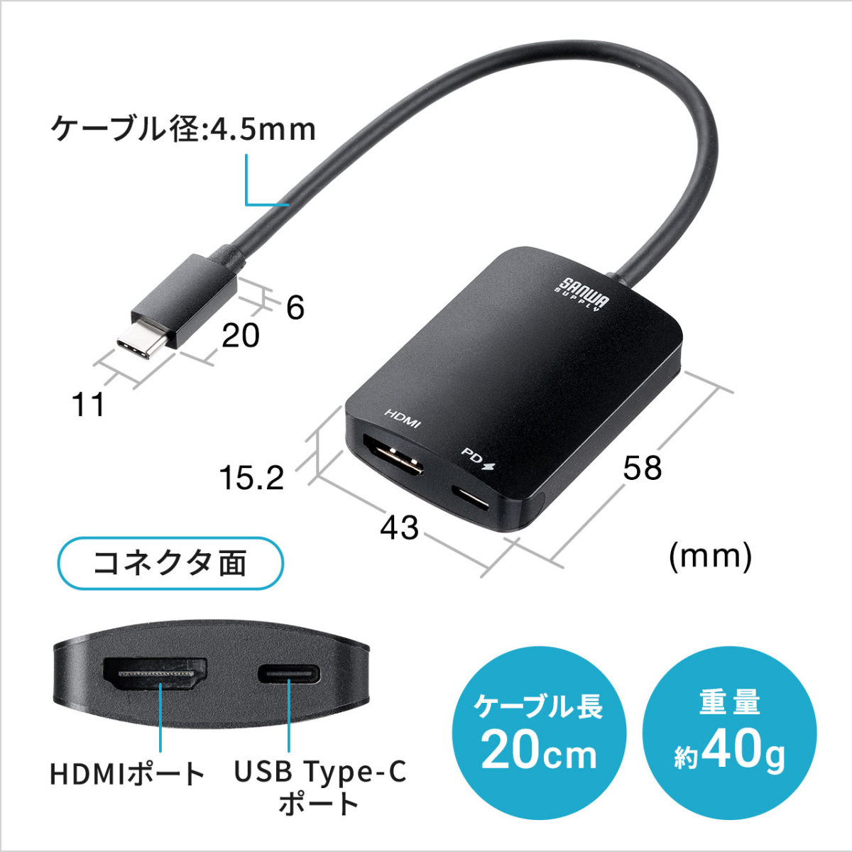 NaCot Type-C to HDMI 変換アダプター HDMI USB3.0 Type-Cハブ変換3-in-1 解像度4Kサポート MacBook