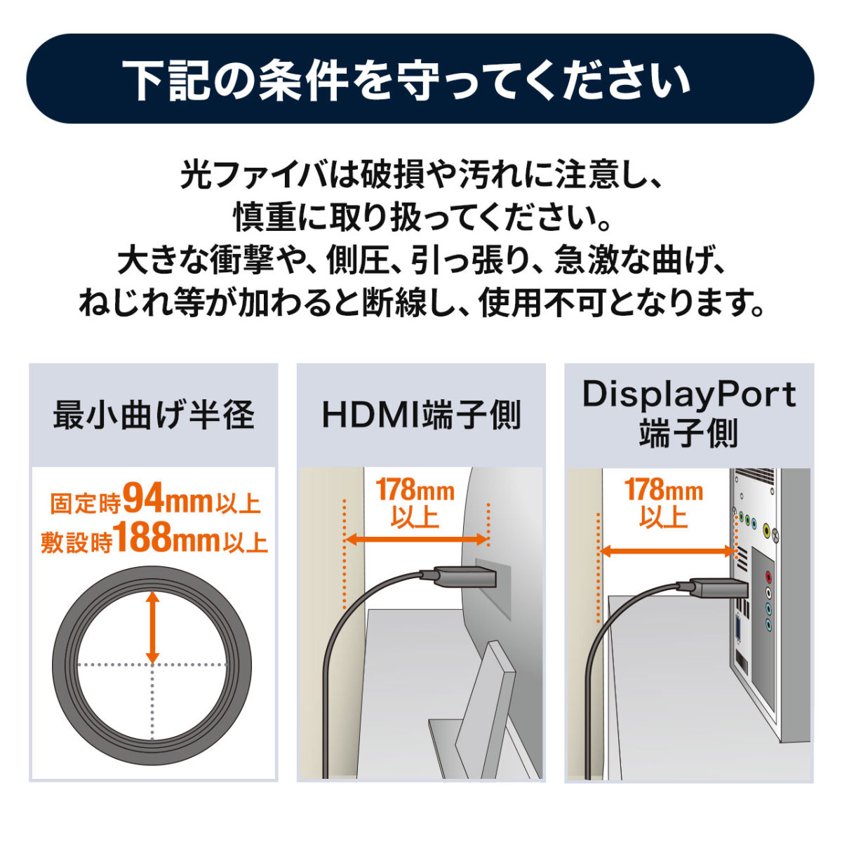 DisplayPort DP HDMI 変換 ケーブル 光ファイバー 10m 高画質 ノイズに強い 安定 ロング 長尺 テレビ プロジェクター 4K/60Hz 500-KC039-10の画像