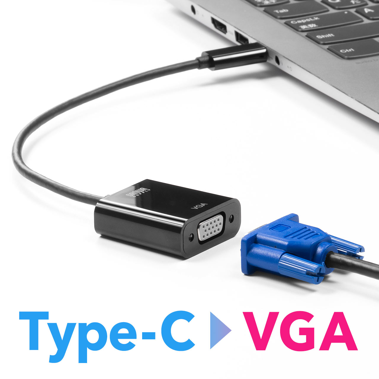 USB Type-C VGA 変換 アダプタ コネクタ ケーブル 20cm 会議 授業 モニター プロジェクター iPad Pro ノートPC スマホ 映像出力 画面 拡張 複製 500-KC040｜sanwadirect