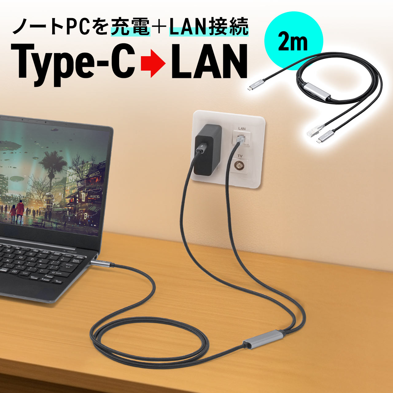 USB Type-C USB-C LAN �ϊ��P�[�u�� 2m �J�e�S��6 RJ45 PD100W C to LAN MAC�A�h���X �p�X�X���[�Ή� �ւ̎����b�` ���b�V���P�[�u�� 500-LAN6KCPD02