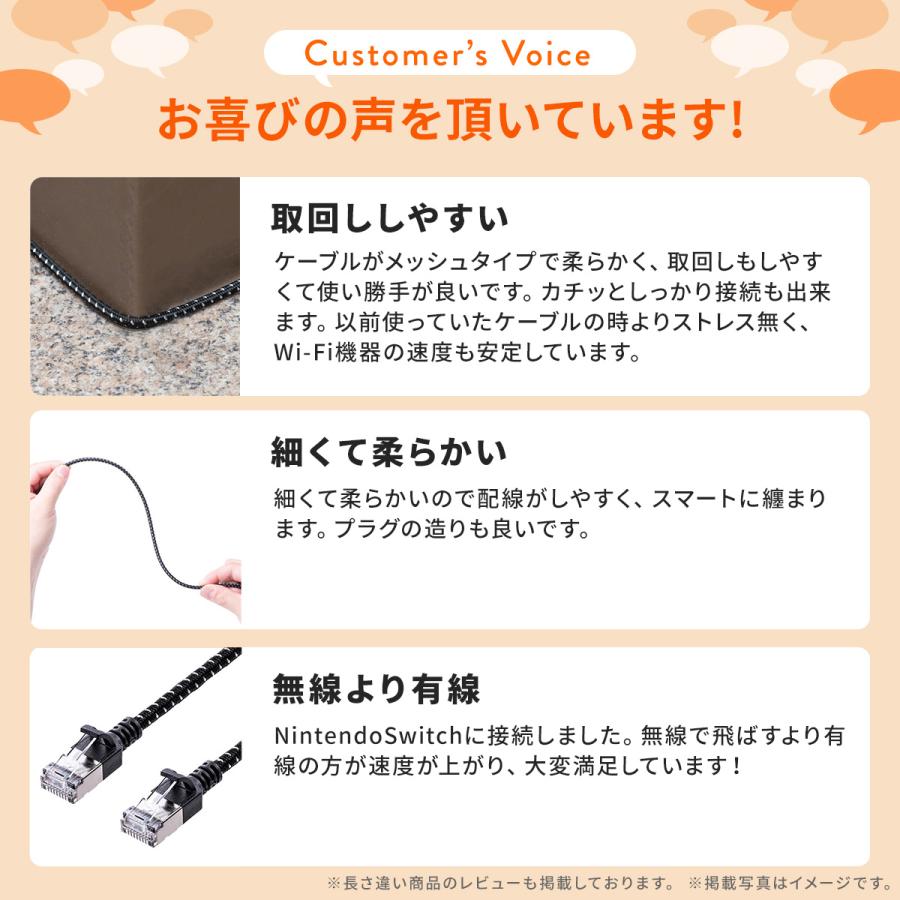 LANケーブル CAT7 カテゴリ7 カテ7 ランケーブル メッシュ 丈夫 断線しにくい スリム 高速 ツメ折れ防止カバー 1m 500-LAN7MESL-01｜sanwadirect｜04