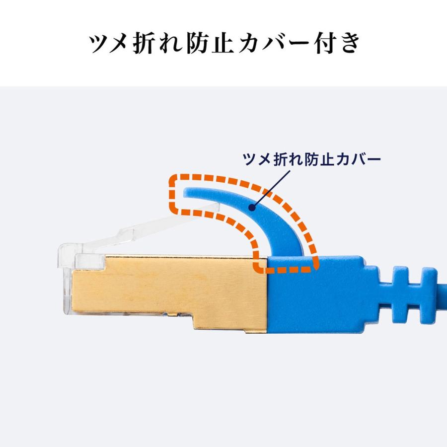 LANケーブル カテゴリー8 5m 超高速通信 カテ8 CAT8 40Gbps 40ギガ 2000MHz フラット より線 爪折れ防止 金メッキコネクタ 500-LAN8FL05｜sanwadirect｜07