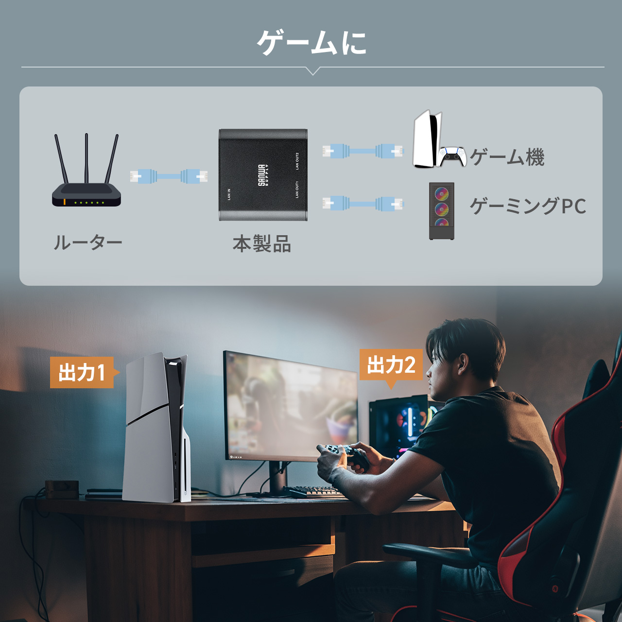 LANハブ 3ポート スイッチングハブ ハブ LAN ラン 拡張 増設 高速 安定 ギガビット USB Type-C USB-C 給電 超小型 アルミ コンパクト 小型 2分配 500-SWH012 | SANWA SUPPLY | 12