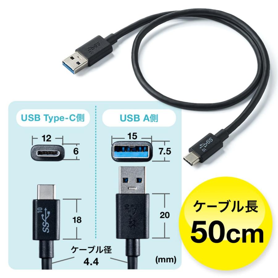 Type-C USB ケーブル USB TypeC ケーブル タイプc 充電ケーブル 50cm 0.5m Gen2 500-USB053-05｜sanwadirect｜10