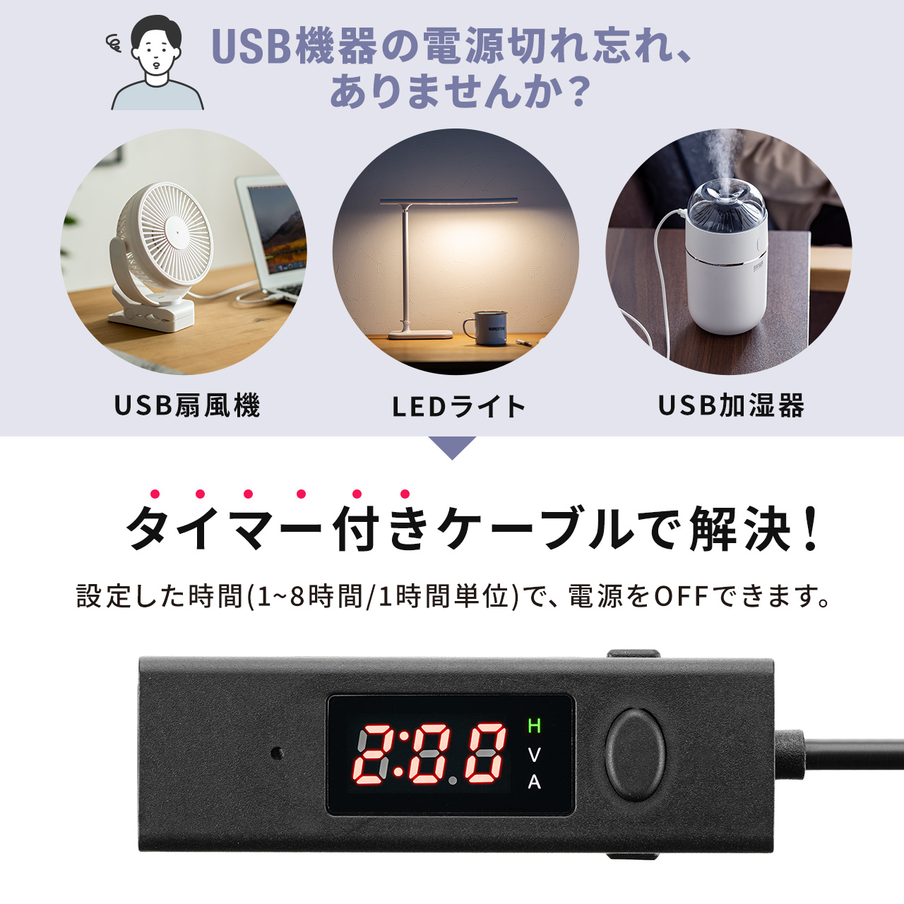 USBケーブル タイマー付き Type-A USB2.0 電圧 電流 測定 アンペア数 