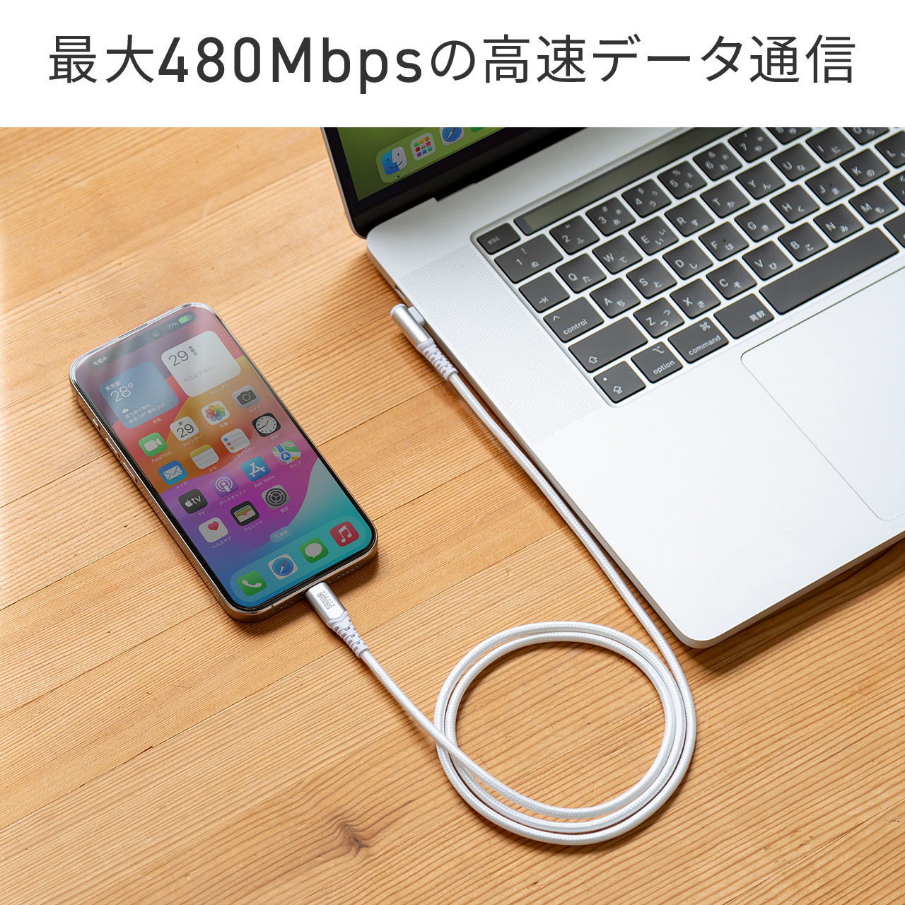 USB Type-C ケーブル L字 USB PD100W シリコンメッシュ 絡まない からみにくい CtoC タイプC USB2.0 充電 データ転送 スマホ タブレット 1m 500-USB079｜sanwadirect｜11