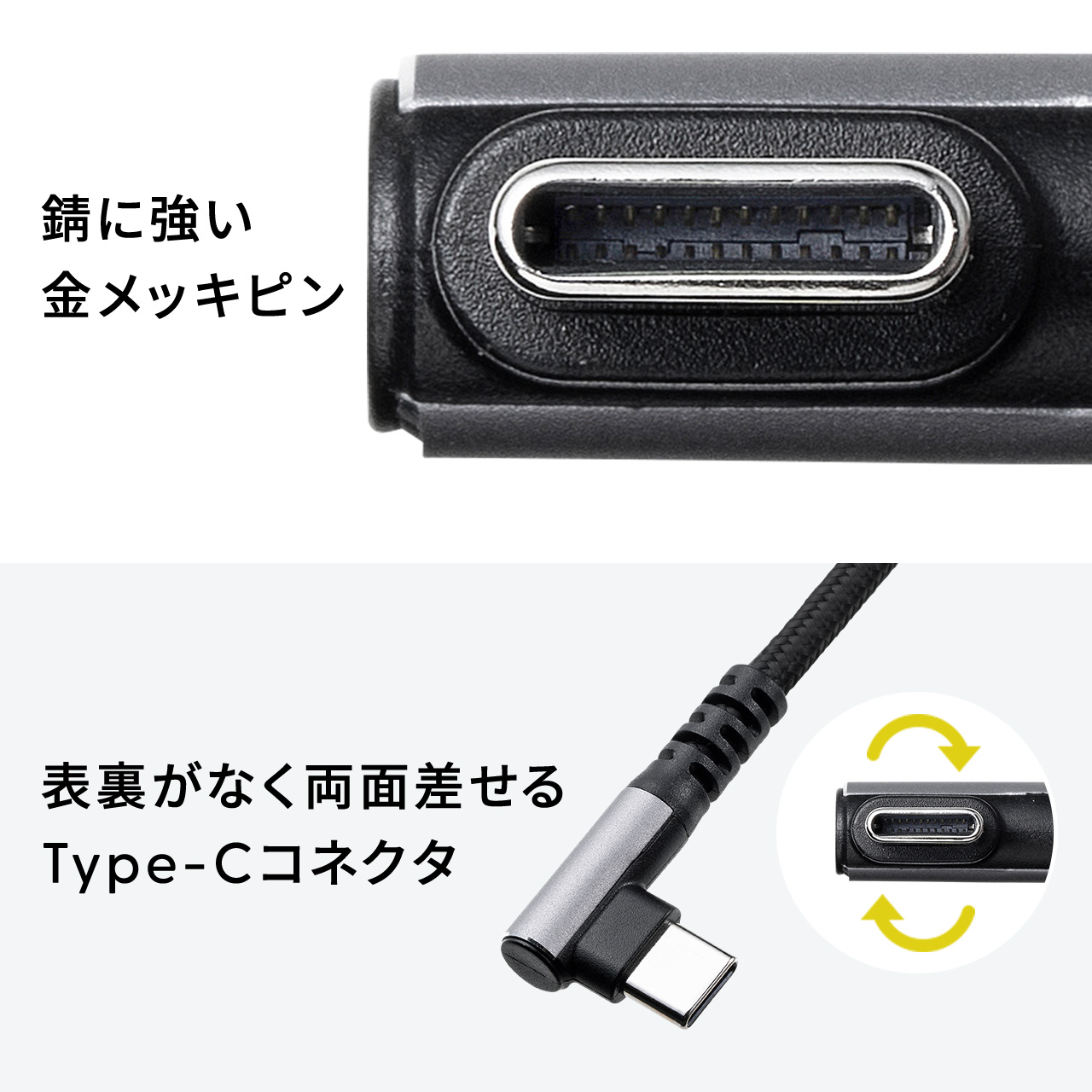 USB Type-Cケーブル L字 15W ポリエステルメッシュ 高耐久 USB-C AtoC USB2.0 充電 データ転送 スマホ タブレット Nintendo Switch 1m 500-USB083-1BK｜sanwadirect｜08