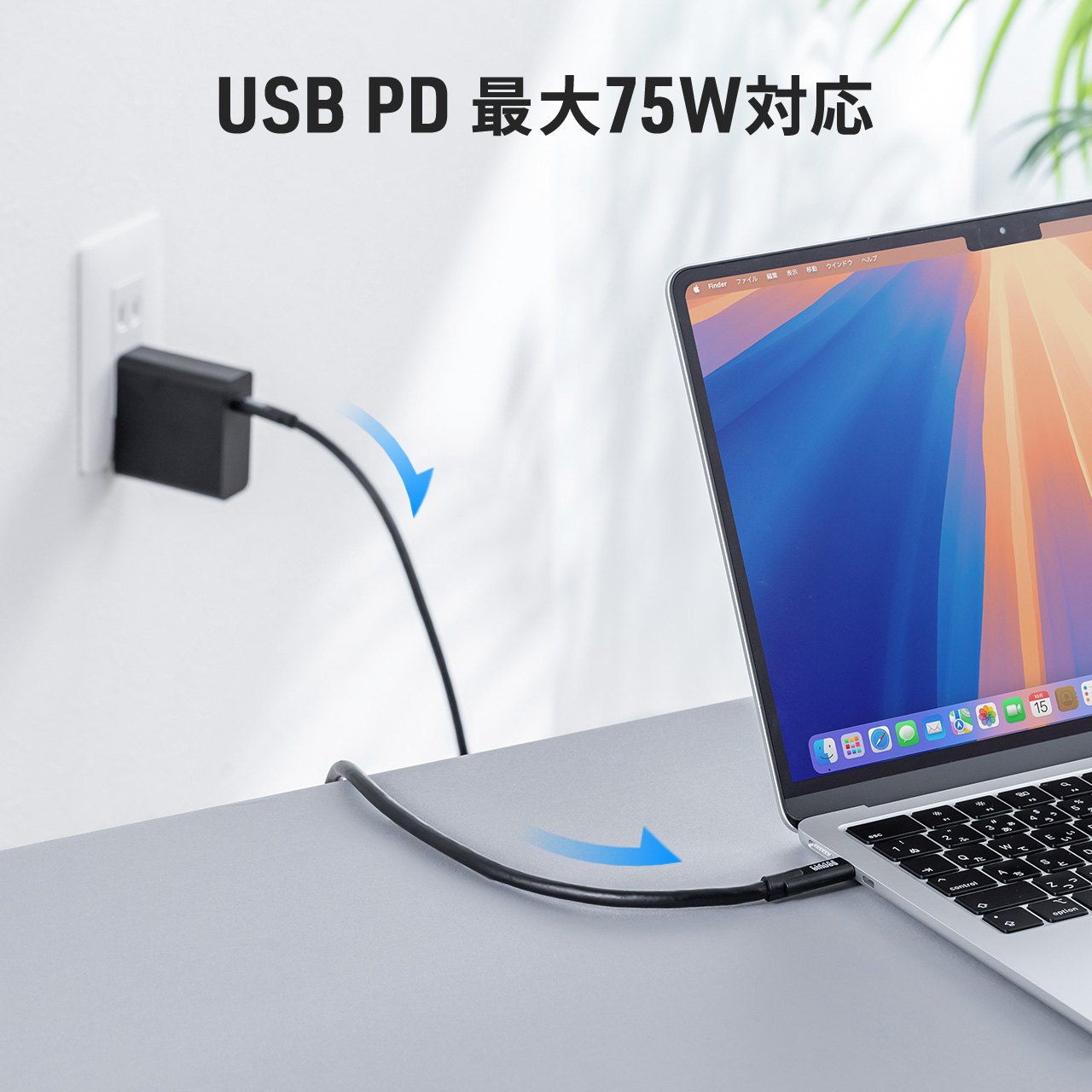 USB Type-C ケーブル 3m 映像出力 対応 USB PD75W 4K/60Hz 高画質 高解像度 Altモード 5Gbps 充電 データ転送 通信 二重シールド構造 ノイズに強い 500-USB096-3 | SANWA SUPPLY | 06