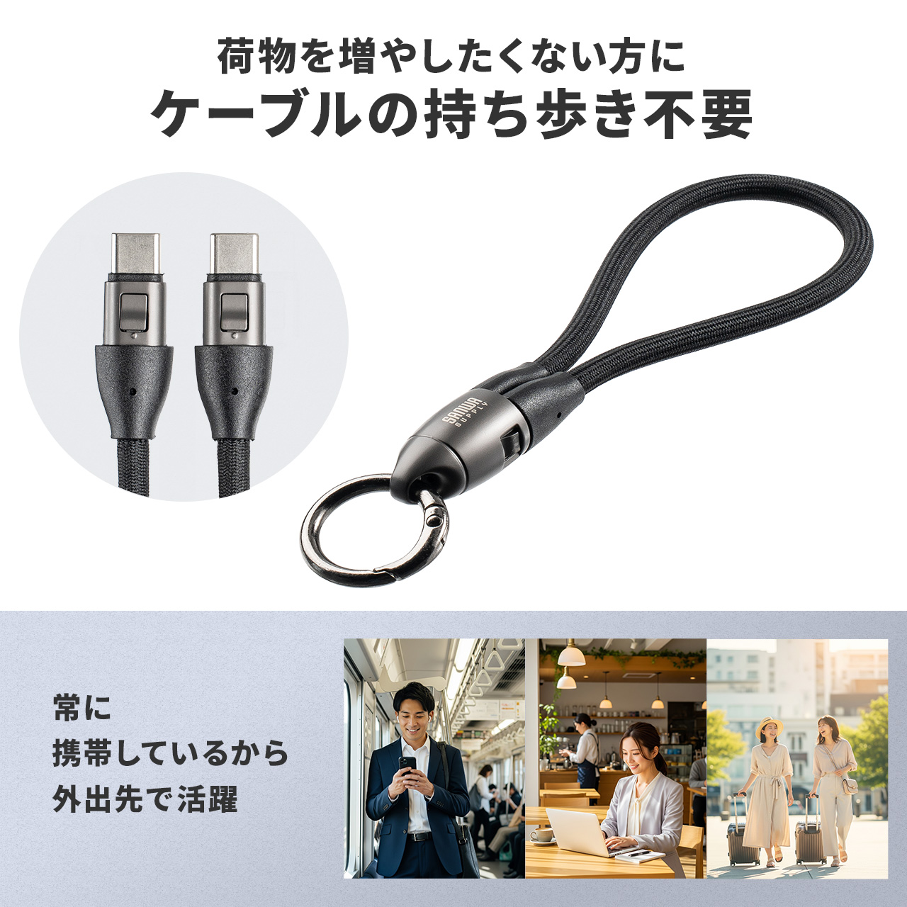 USBケーブル USB Type-C ストラップ 32cm 短い メッシュ 手首に通せる 急速充電 PD240W USB2.0 データ通信 タイプC 充電ケーブル スマホ パソコン 500-USB106 | SANWA SUPPLY | 06