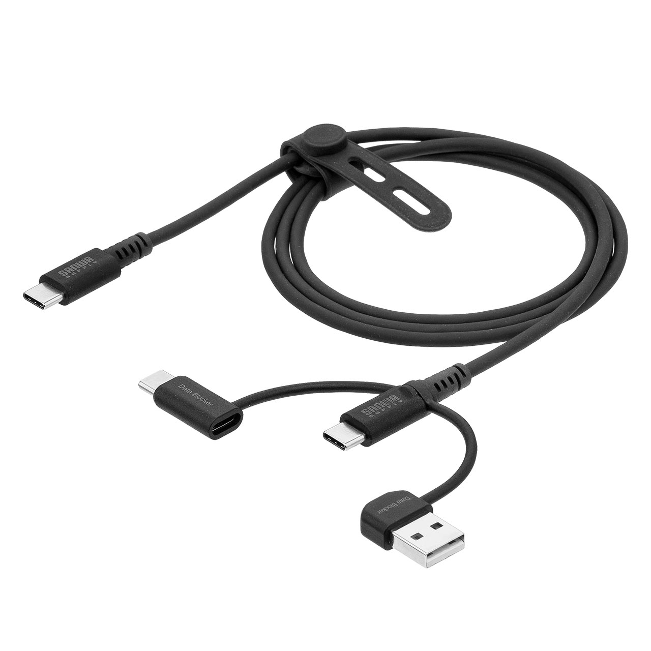 USBケーブル データブロッカー データ通信遮断 1m 充電専用アダプタ付き USB-A USB-C PD60W 急速充電 USB2.0 シリコンケーブル 絡みにくい スマホ 500-USB108 | SANWA SUPPLY | 01