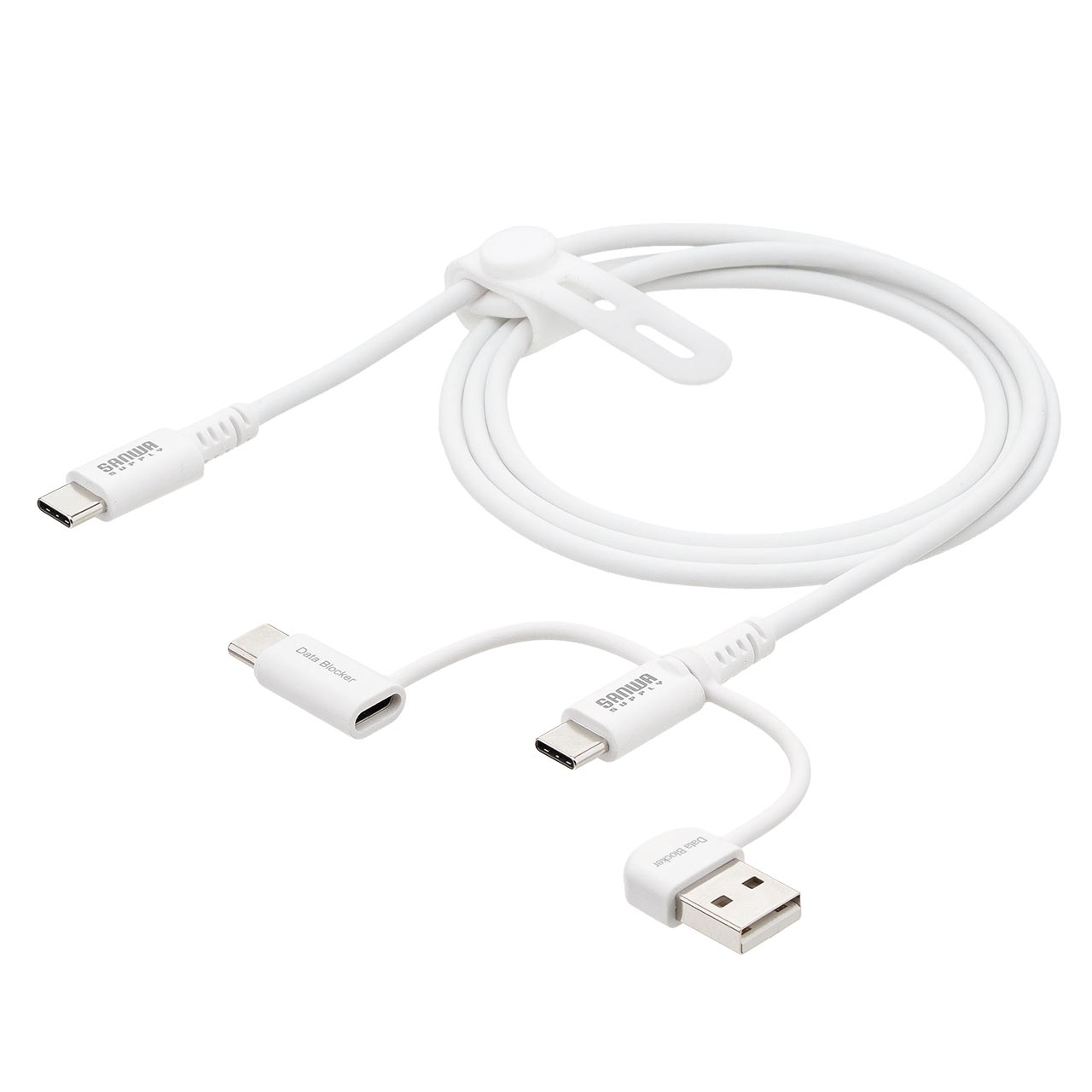 USBケーブル データブロッカー データ通信遮断 1m 充電専用アダプタ付き USB-A USB-C PD60W 急速充電 USB2.0 シリコンケーブル 絡みにくい スマホ 500-USB108 | SANWA SUPPLY | 02